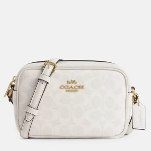 Coach Mini Jamie White Signature Canvas Camera Bag, Shoulder Bags - Luxury Closet