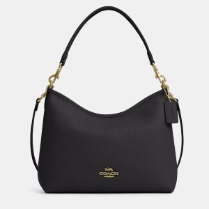 Coach Laurel pebbled leather Gold Black Handbag, Handbags - Luxury Closet