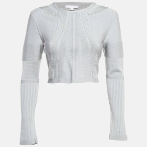 Cushnie et Ochs Grey Stretch Knit Long Sleeve Crop Top M, Shirts & Tops - Luxury Closet
