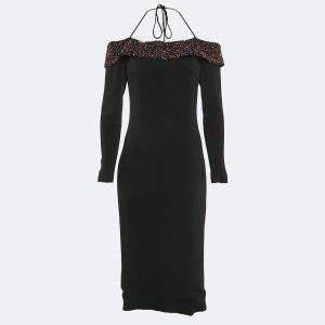 Cushnie et Ochs Black Embellished Crepe Off-Shoulder Midi Dress M, Dresses - Luxury Closet