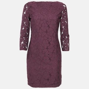 Diane Von Furstenberg Burgundy Sarita Flower Lace Shift Dress S, Dresses - Luxury Closet