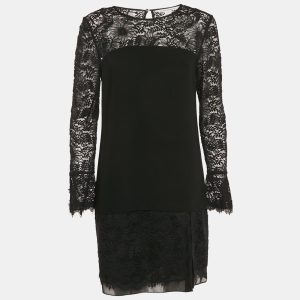 Diane Von Furstenberg Black Lace Trim Chiffon Lavana Dress M, Dresses - Luxury Closet