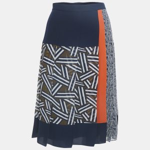 Diane Von Furstenberg Navy Blue Printed Crepe Pleated Midi Skirt XL, Skirts - Luxury Closet catalog
