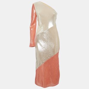 Diane Von Furstenberg Cream Sequin and Silk One Shoulder Bias Midi Dress S, Dresses - Luxury Closet catalog