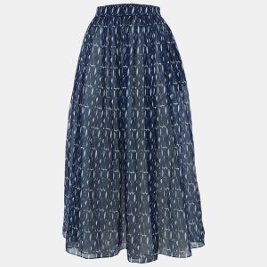Christian Dior Navy Blue Logo Printed Cotton Midi Skirt M, Skirts - Luxury Closet