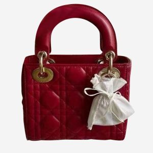 Dior Wine Red Leather Mini Lady Dior Tote Bag, Tote Handbags - Luxury Closet