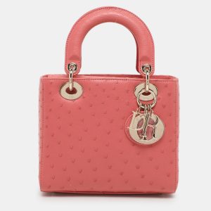 Dior Pink Ostrich Leather Small Lady Dior Tote, Wallets & Money Clips - Luxury Closet