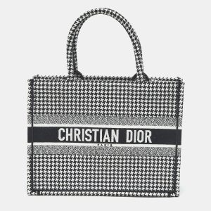 Dior Black/White Houndstooth Embroidered Canvas Medium Book Tote, Tote Handbags - Luxury Closet