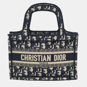 Dior Navy Blue Oblique Canvas Mini Book Tote, Tote Handbags - Luxury Closet