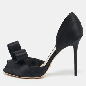 Dior Black Satin Peep Toe Bow D'orsay Pumps Size 35, Pumps - Luxury Closet
