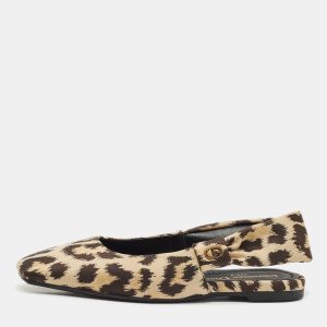 Dior Beige/Black Leopard Print Fabric Mizza Flats Size 34.5, Flats - Luxury Closet