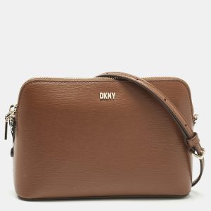 DKNY Brown Leather Bryant Dome Crossbody Bag, Handbags - Luxury Closet