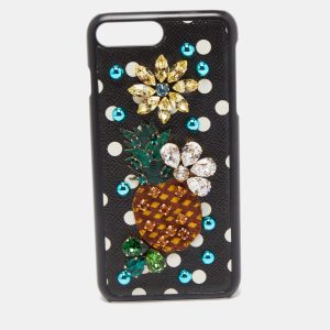 Dolce & Gabbana Black Polkadot Crystal Embellished Leather iPhone 7 Plus Case, Mobile Phone Cases - Luxury Closet