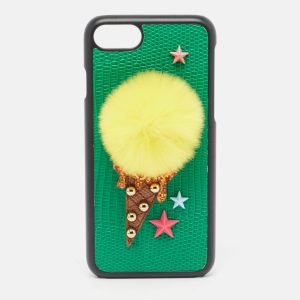 Dolce & Gabbana Green/Yellow Lizard Embossed Leather iPhone 7 Cover, Mobile Phone Cases - Luxury Closet