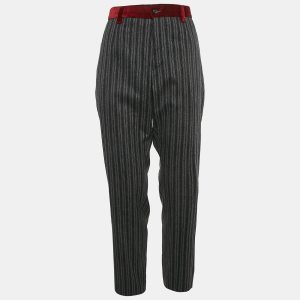 Dolce & Gabbana Grey Striped Wool and Velvet Trim Trousers XL, Clothing - Luxury Closet catalog