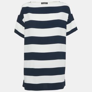Dolce & Gabbana Blue/White Striped Crepe Oversized Top M, Shirts & Tops - Luxury Closet