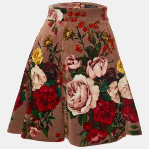 Dolce & Gabbana Floral Print Velvet Flared Mini Skirt S, Skirts - Luxury Closet