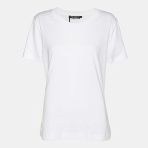 Dolce & Gabbana White Cotton Logo Embossed T-Shirt L, Shirts & Tops - Luxury Closet
