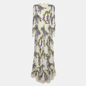 Dolce & Gabbana Multicolor Floral Embroidered Mesh Wisteria Maxi Dress S, Dresses - Luxury Closet