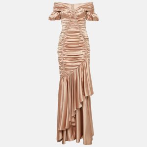Dolce & Gabbana Champagne Pink Satin Ruched Ruffled Maxi Dress M, Dresses - Luxury Closet catalog
