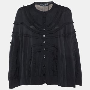 Dolce & Gabbana Black Wool Knit Button Front Poncho S, Sweaters & Cardigans - Luxury Closet