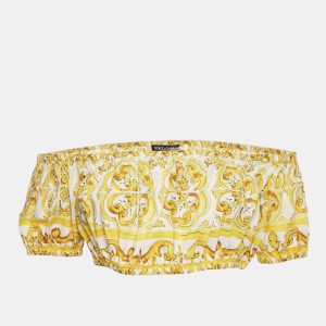Dolce & Gabbana Yellow Majolica Print Cotton Off-Shoulder Crop Top M, Shirts & Tops - Luxury Closet catalog