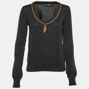 Dolce & Gabbana Charcoal Grey Chain Detail Sweater L, Sweaters & Cardigans - Luxury Closet catalog