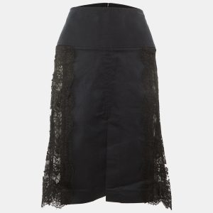Dolce & Gabbana Black Cotton & Lace Paneled Knee Length Skirt L, Skirts - Luxury Closet