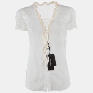 Dolce & Gabbana Off-White Cotton Contrast Trim Top M, Shirts & Tops - Luxury Closet catalog