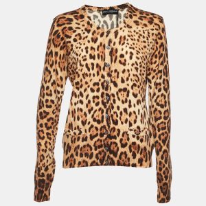 Dolce & Gabbana Brown Animal Printed Cashmere Cardigan L, Sweaters & Cardigans - Luxury Closet