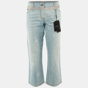 Dolce & Gabbana Blue Distressed Denim Stud Detail Denim L Waist 35", Jeans - Luxury Closet