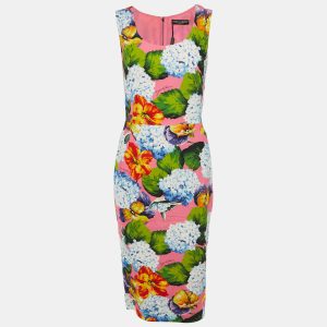 Dolce & Gabbana Pink Floral Print Crepe Sheath Dress M, Dresses - Luxury Closet