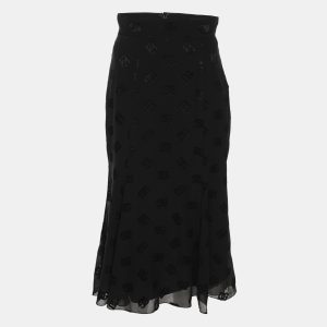 Dolce & Gabbana Black Silk Logo Print Midi Skirt S, Skirts - Luxury Closet