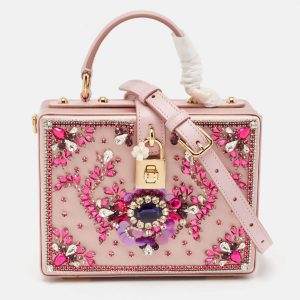 Dolce & Gabbana Pink Satin and Leather Crystals Embellished Dolce Box Bag, Handbags - Luxury Closet catalog