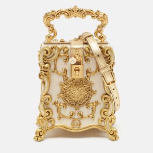Dolce & Gabbana Gold Acrylic and Leather Baroque Dolce Box Top Handle Bag, Satchels - Luxury Closet