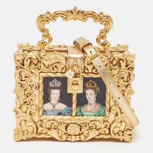 Dolce & Gabbana Gold Acrylic and Leather Regine Dolce Box Top Handle Bag, Satchels - Luxury Closet