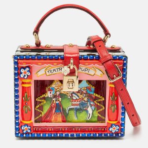 Dolce & Gabbana Multicolor Wood and Lizard Embossed Leather Teatro Lei Pupi Dolce Dolce Box Bag, Satchels - Luxury Closet catalog