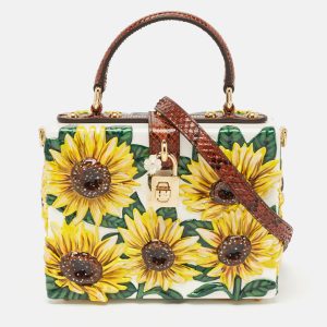 Dolce & Gabbana Yellow/Brown Acrylic and Python Trim Sunflower Dolce Box Bag, Satchels - Luxury Closet