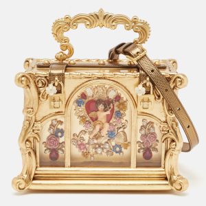 Dolce & Gabbana Box Gold Acrylic and Karung Leather Top Handle Bags, Satchels - Luxury Closet