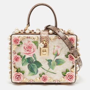 Dolce & Gabbana Pink Acrylic and Snakeskin Embellished Mother of Pearl Dolce Box Bag, Satchels - Luxury Closet