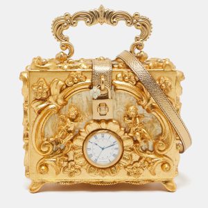 Dolce & Gabbana Gold Barocco Wood Clock Dolce Box Top Handle Bag, Satchels - Luxury Closet catalog