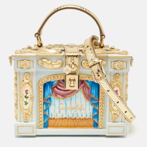 Dolce & Gabbana Gold Acrylic, Wood and Snakeskin Cinderella Dolce Box Top Handle Bag, Satchels - Luxury Closet catalog
