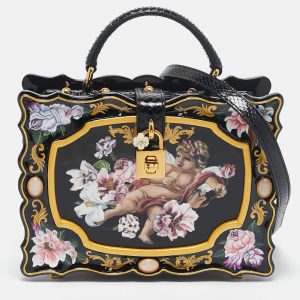 Dolce & Gabbana Dolce Box Black Acrylic and Snakeskin Leather Top Handle Bags, Satchels - Luxury Closet