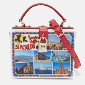 Dolce & Gabbana White/Red Acrylic and Leather Della Sicilia Dolce Box Top Handle Bag, Satchels - Luxury Closet catalog