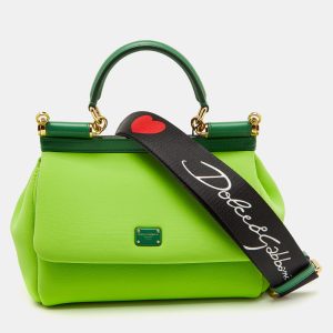 Dolce & Gabbana Neon Green Neoprene and Leather Small Miss Sicily Top Handle Bag, Satchels - Luxury Closet catalog