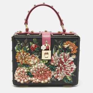 Dolce & Gabbana Black/Fuchsia Leather Studded & Crystal Embellished Dolce Box Top Handle Bag, Handbags - Luxury Closet catalog