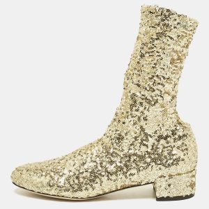 Dolce & Gabbana Size 36 Gold Mesh and Sequins Ankle Length Boots, Boots - Luxury Closet