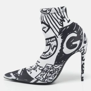 Dolce & Gabbana Black/White Knit Fabric Graffiti Sock Boots Size 36, Boots - Luxury Closet