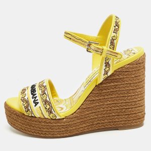 Dolce & Gabbana Yellow Embroidered Canvas Majolica Wedge Sandals Size 38, Sandals - Luxury Closet catalog