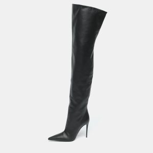 Dolce & Gabbana Black Leather Over Knee Boots with Garter Belt Size 39, Boots - Luxury Closet catalog